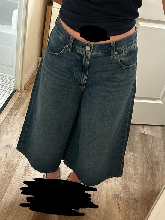 Uniqlo Pants - Uniqlo Wide-Leg Denim Culotte Shorts - Dark Blue